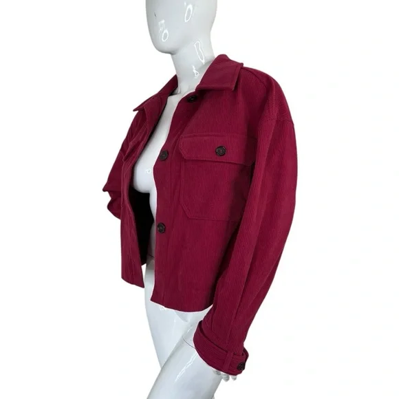 Avec Les Filles Anthro Cropped Corduroy Jacket S Shacket coat Raspberry pink Red - Picture 12 of 14